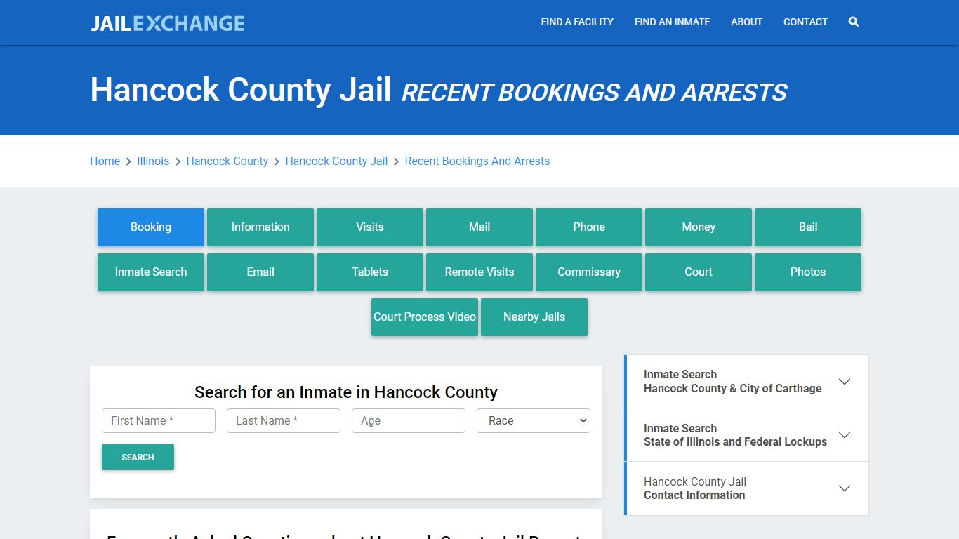 Hancock County Jail IL Recent Arrests and Bookings - Jail Exchange