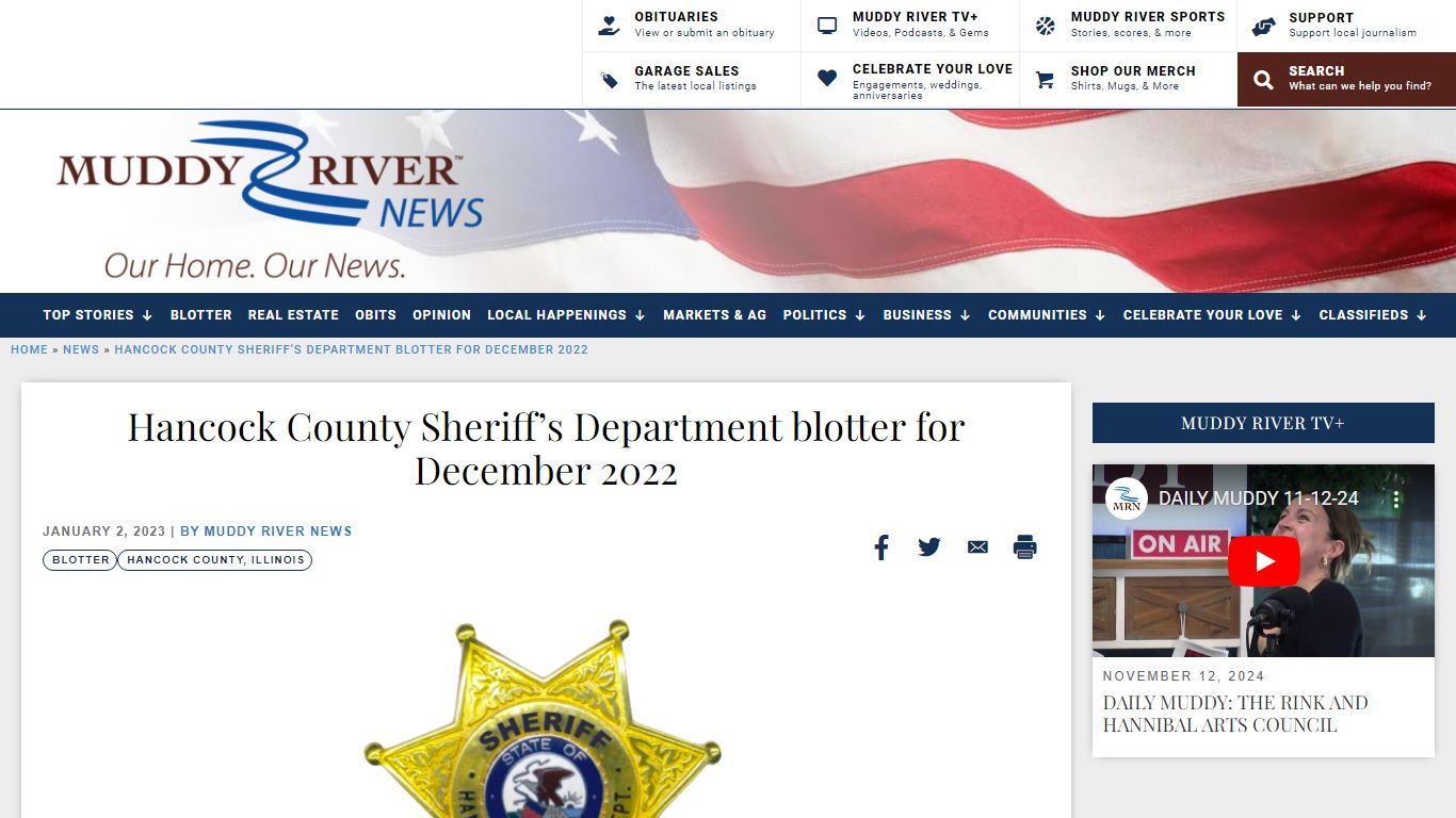 Hancock County Sheriff’s Department blotter for December 2022