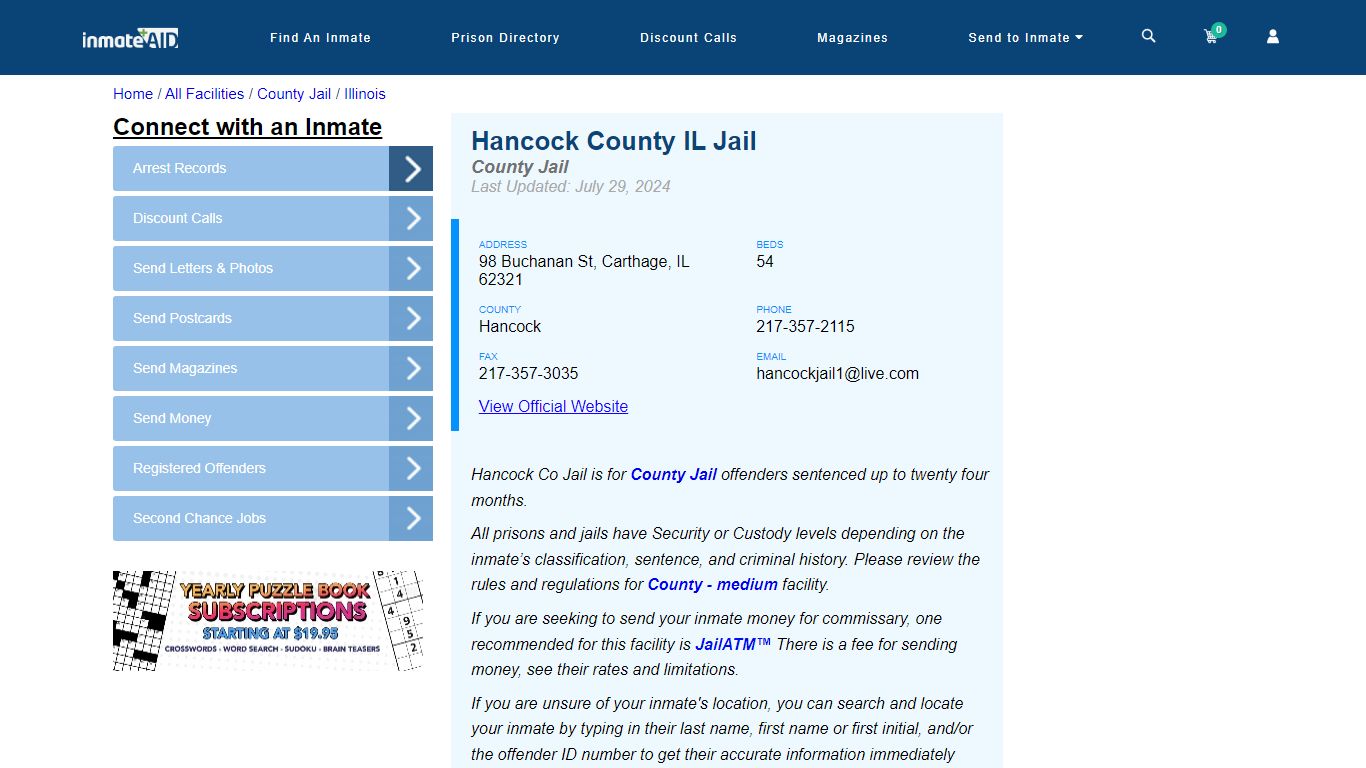 Hancock County IL Jail - Inmate Locator